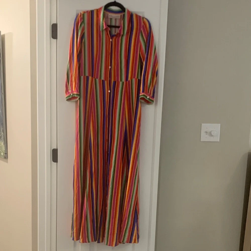 Philosophy Rainbow Striped Maxi shirt Dress size 10 - Picture 1 of 7